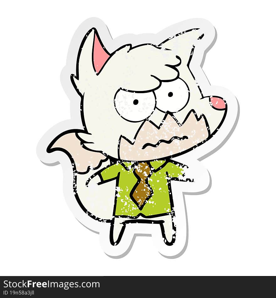 distressed sticker of a cartoon annoyed fox