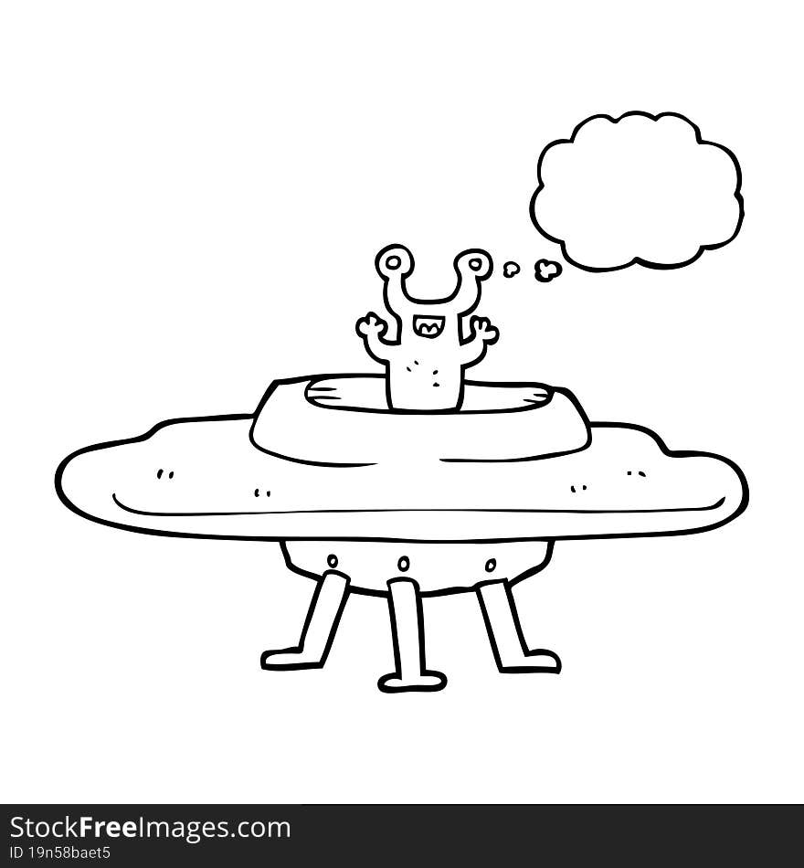 freehand drawn thought bubble cartoon flying saucer