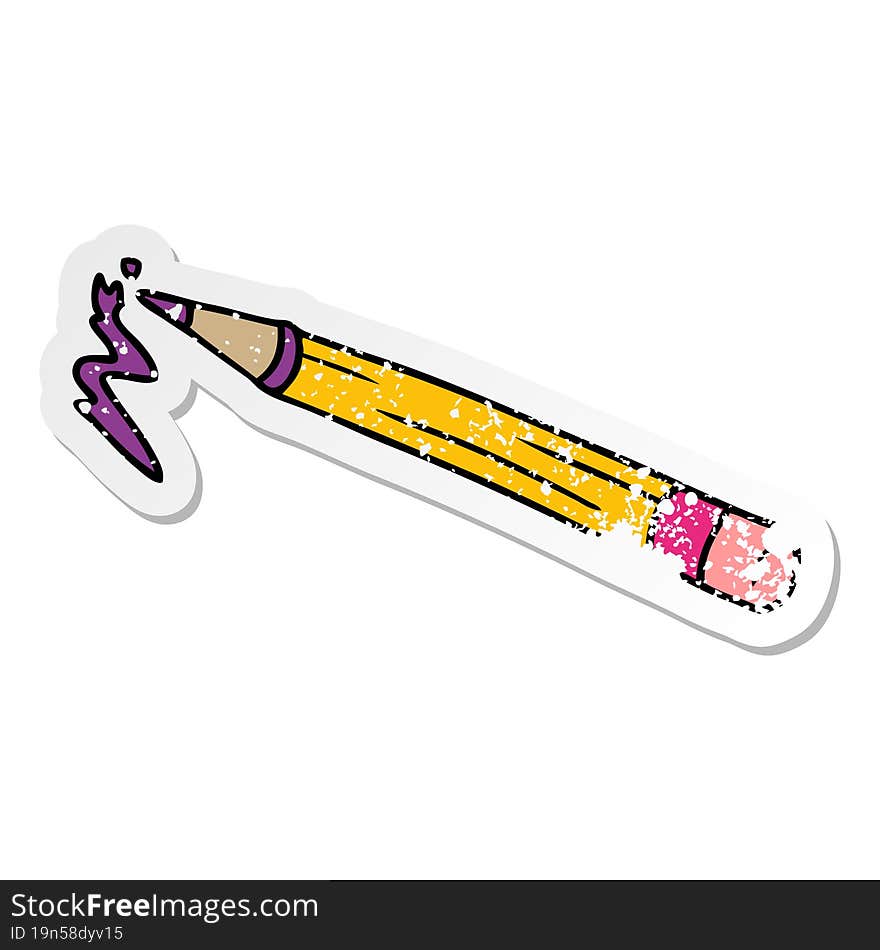 hand drawn distressed sticker cartoon doodle of a coloured pencil