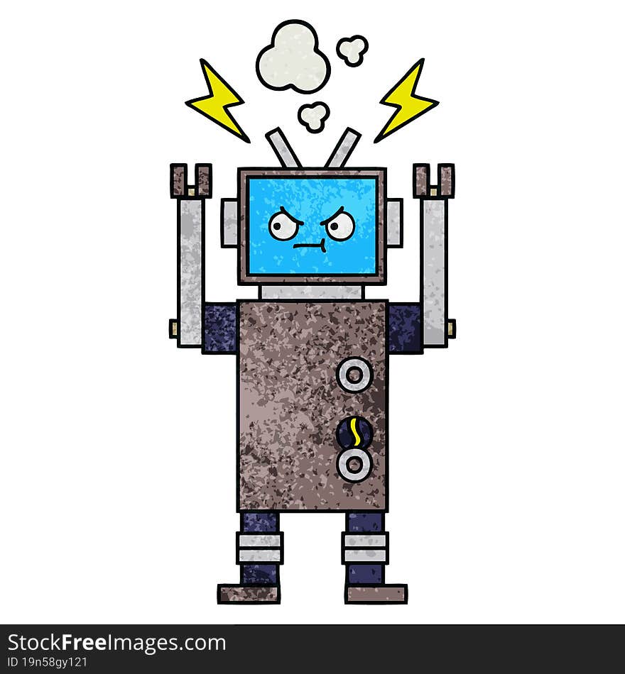 retro grunge texture cartoon of a robot