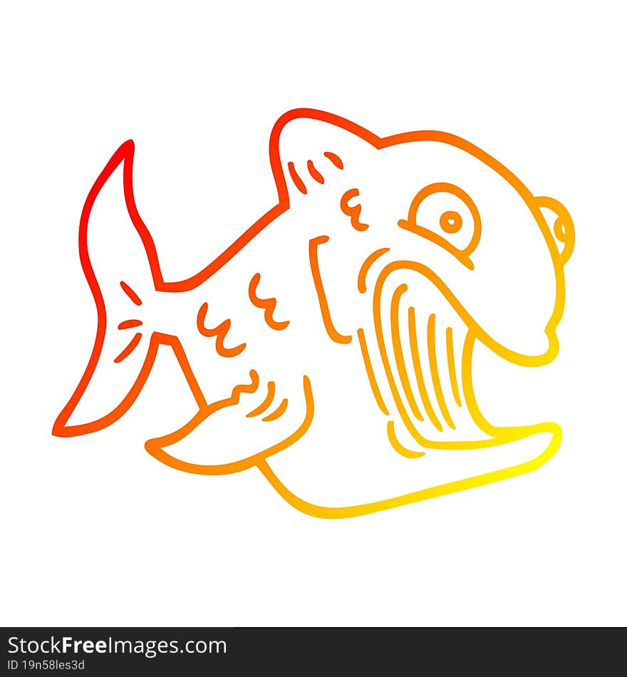 Warm Gradient Line Drawing Funny Cartoon Fish