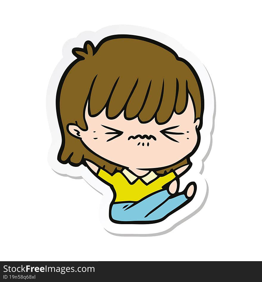 sticker of a annoyed cartoon girl falling over