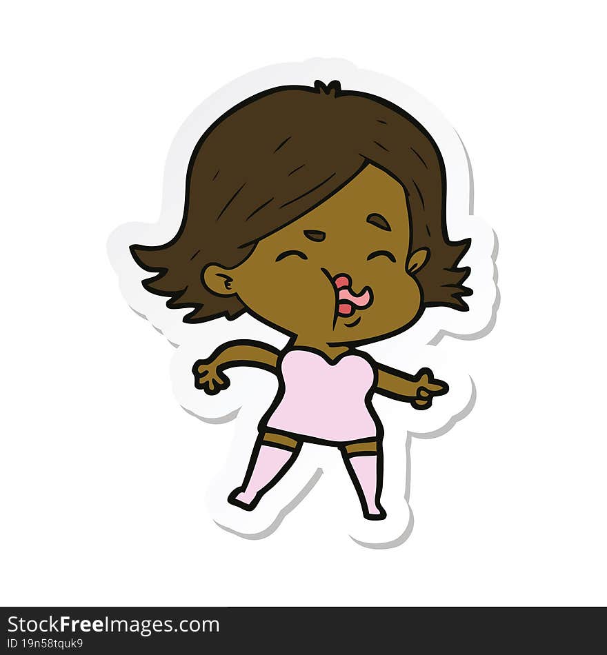 sticker of a cartoon girl pulling face