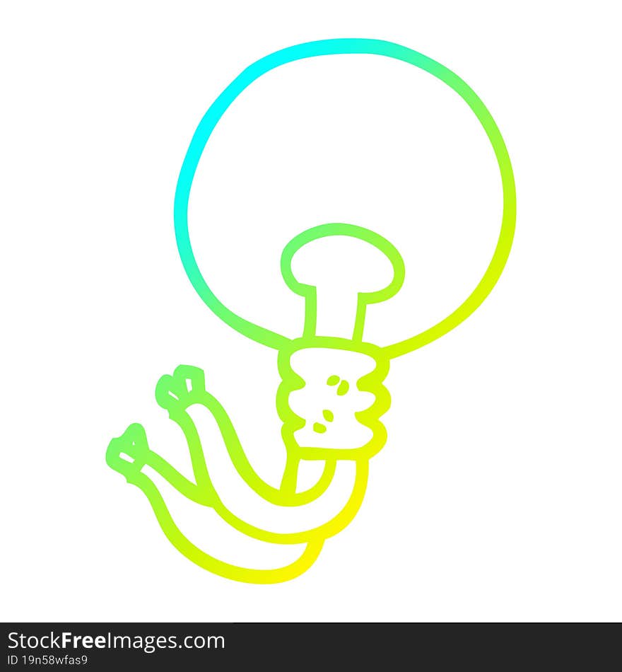 cold gradient line drawing of a cartoon light bulb