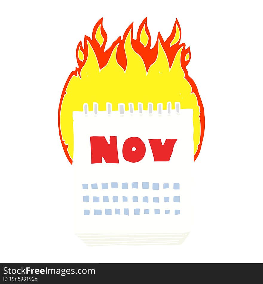 Flat Color Illustration Of A Cartoon Calendar Showing Month Of November