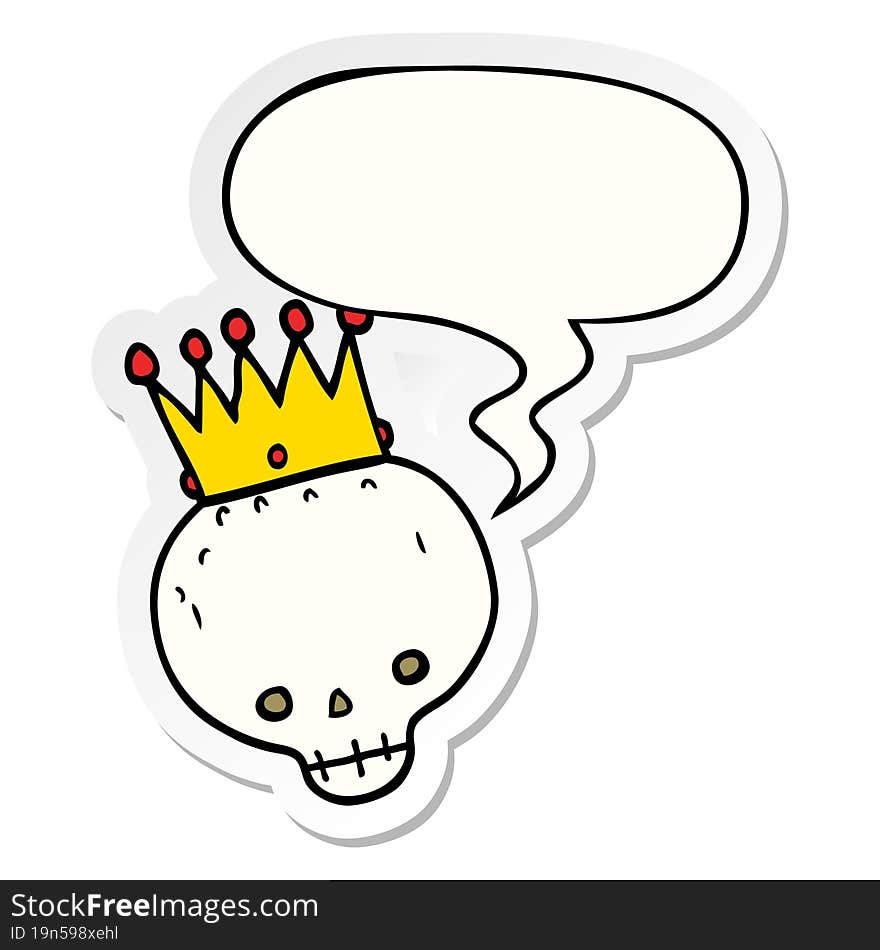 Cartoon Skull And Crown And Speech Bubble Sticker