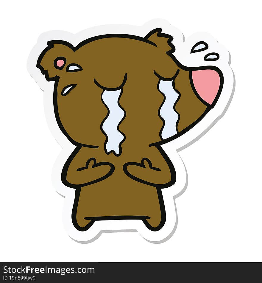 sticker of a cartoon crying bear