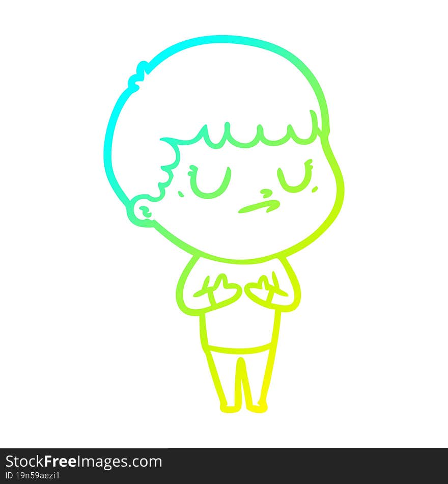 Cold Gradient Line Drawing Cartoon Grumpy Boy