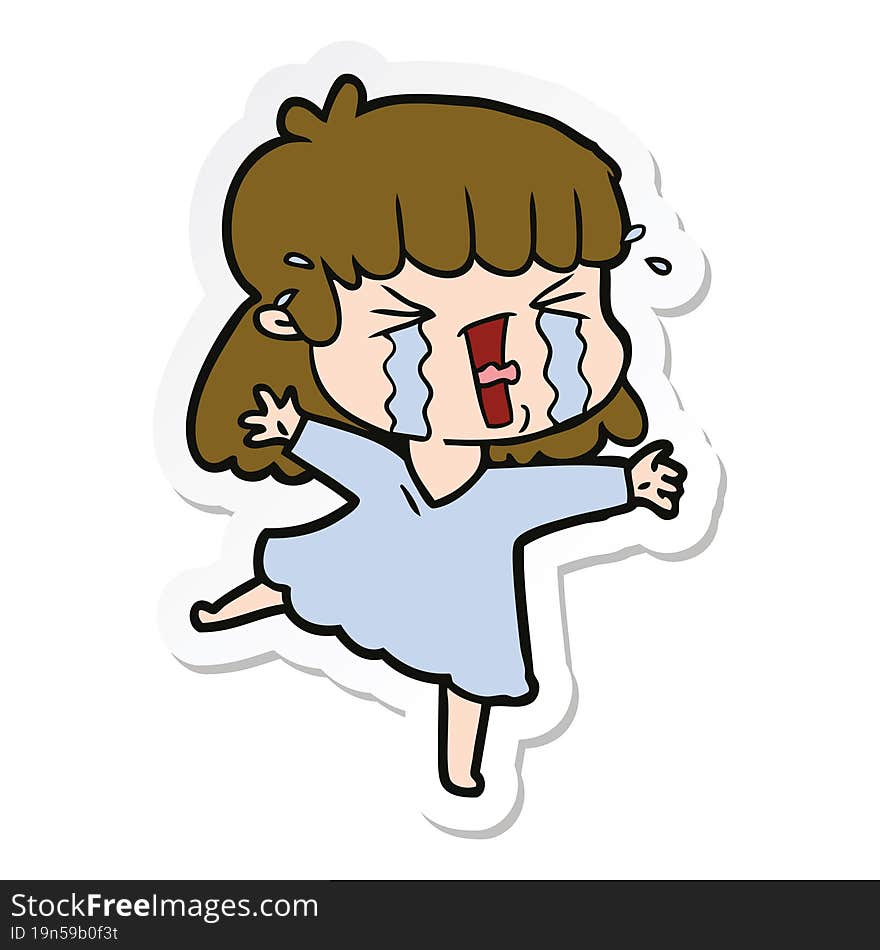 sticker of a cartoon woman in tears