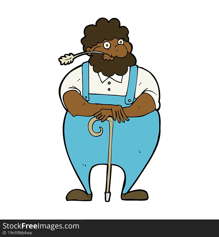 cartoon farmer leaning on walking stick