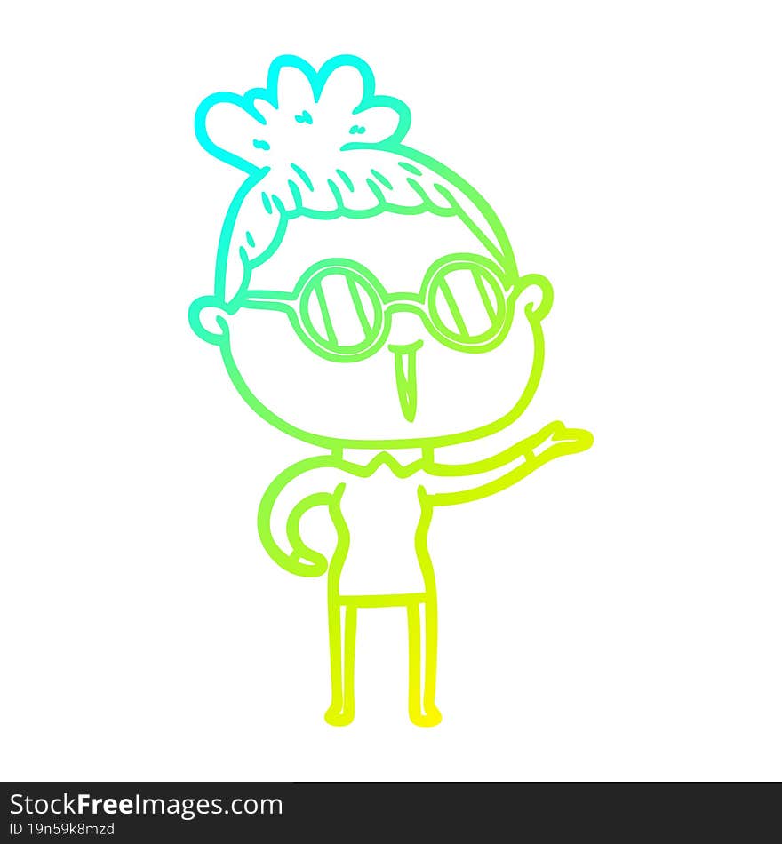 Cold Gradient Line Drawing Cartoon Woman Wearing Spectacles