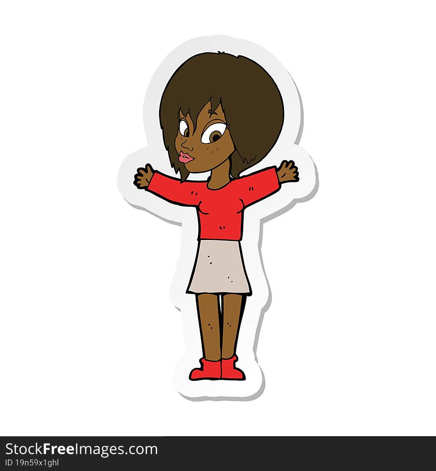 sticker of a cartoon woman with open arms