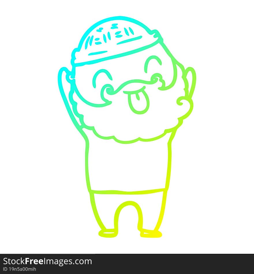 cold gradient line drawing man with beard sticking out tongue