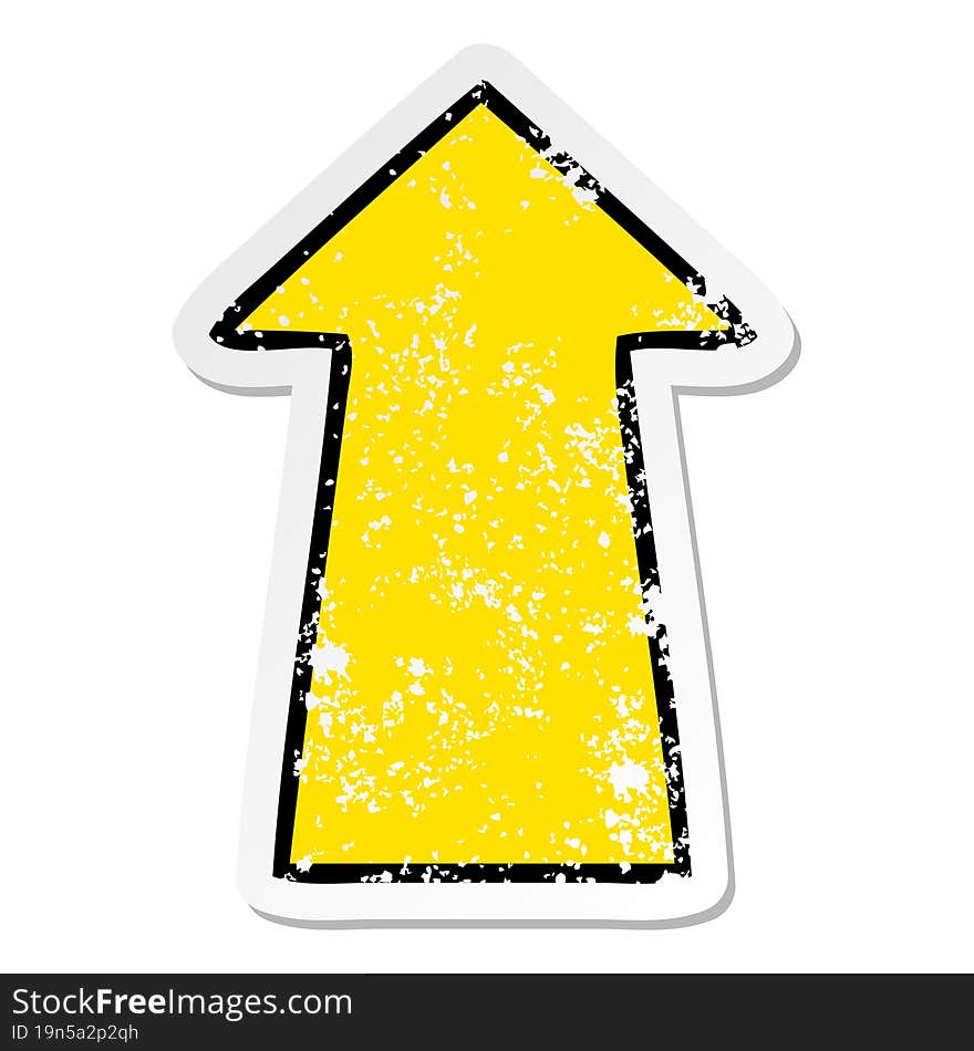 distressed sticker of a quirky hand drawn cartoon arrow