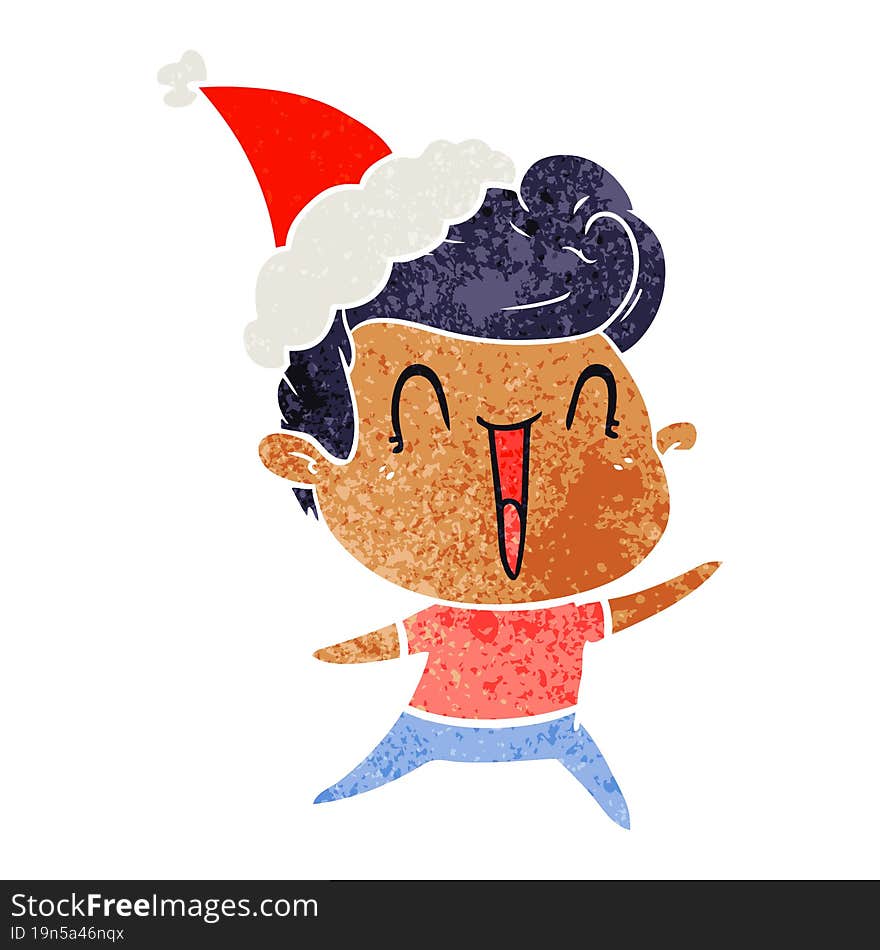 retro cartoon of a excited man wearing santa hat