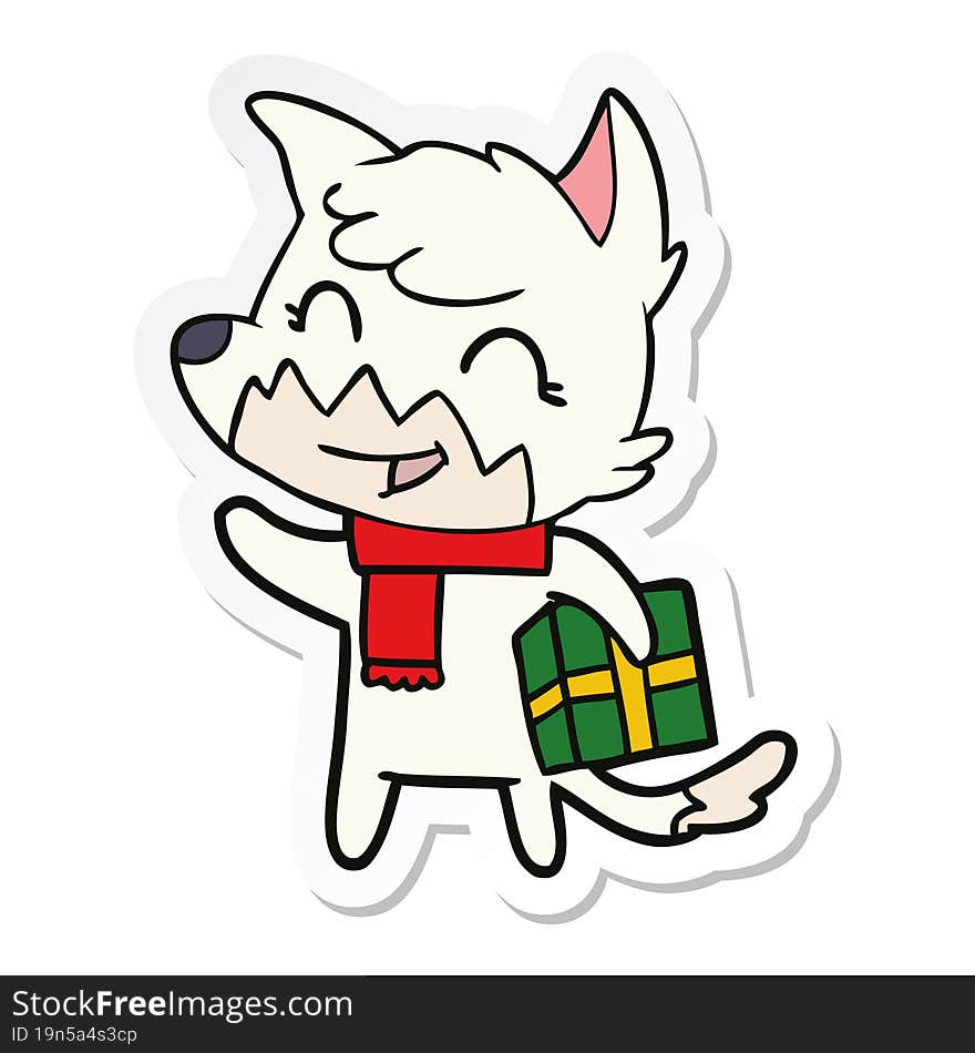 sticker of a happy cartoon fox