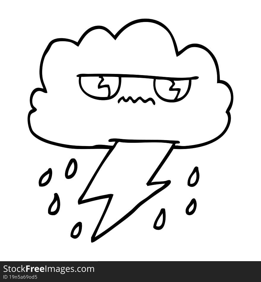 line drawing cartoon thunder weather cloud