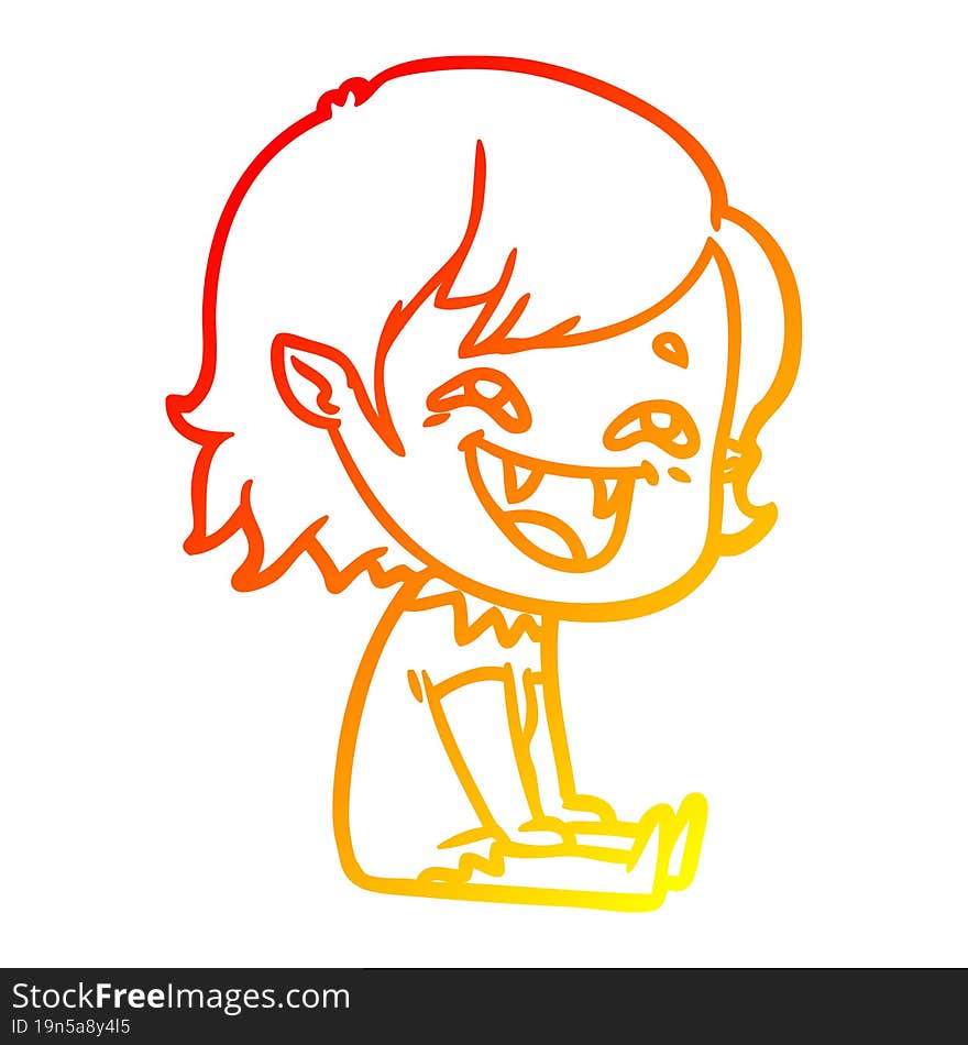 warm gradient line drawing of a cartoon laughing vampire girl