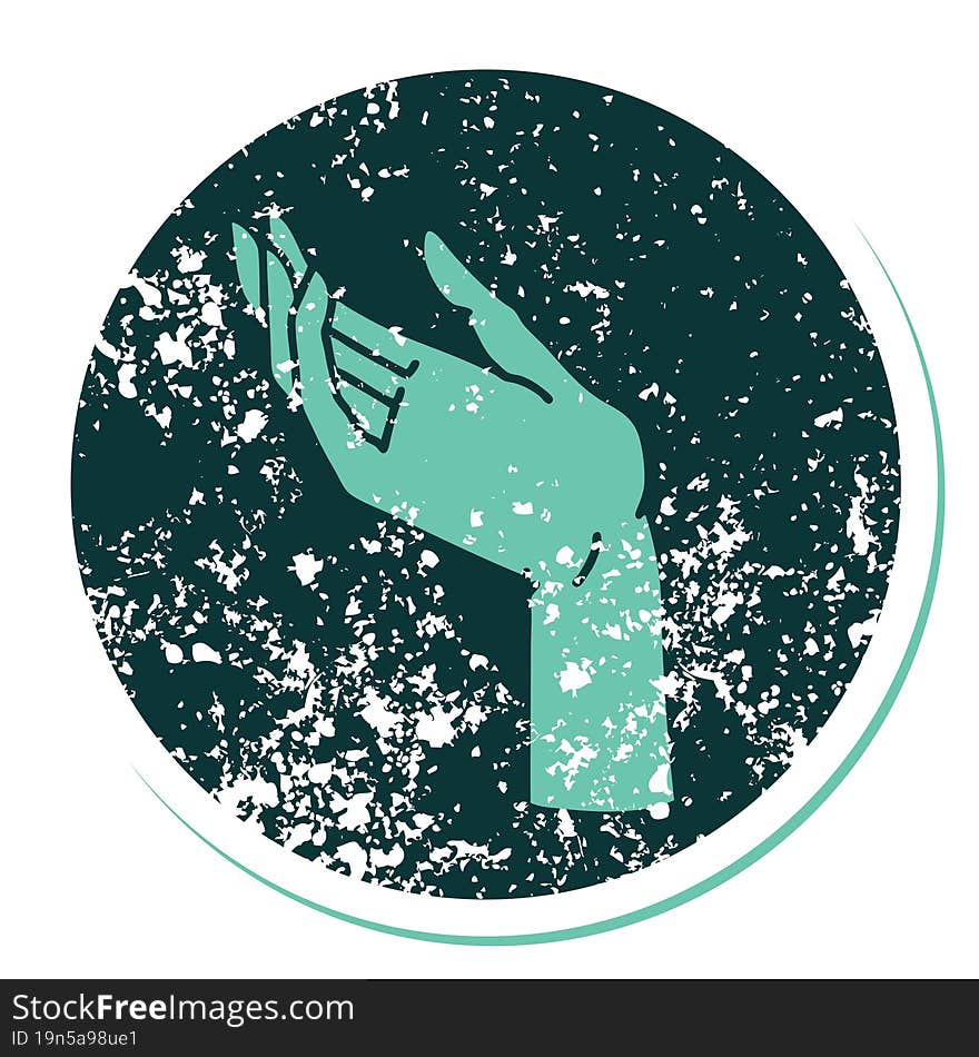 iconic distressed sticker tattoo style image of a hand. iconic distressed sticker tattoo style image of a hand