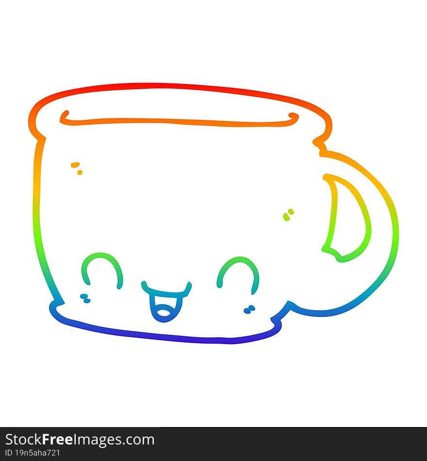 rainbow gradient line drawing of a cartoon cup of coffee