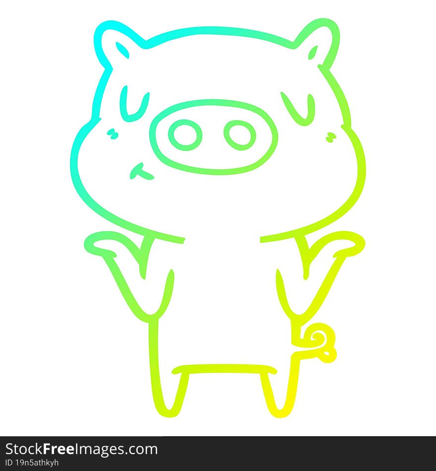 Cold Gradient Line Drawing Cartoon Content Pig