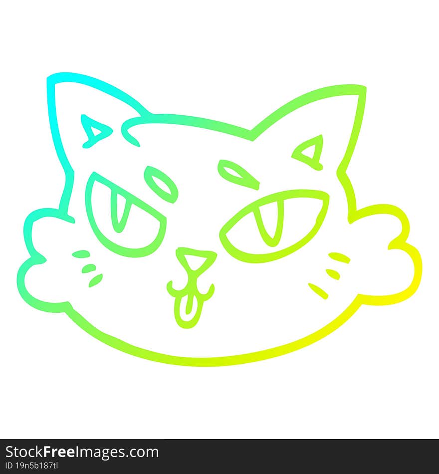 cold gradient line drawing of a cartoon cats face