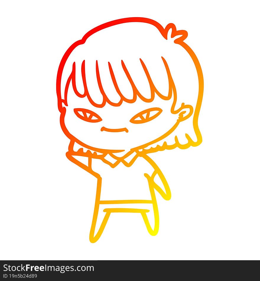 warm gradient line drawing of a cartoon woman