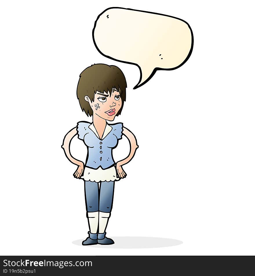 Cartoon Tough Woman With Hands On Hips With Speech Bubble