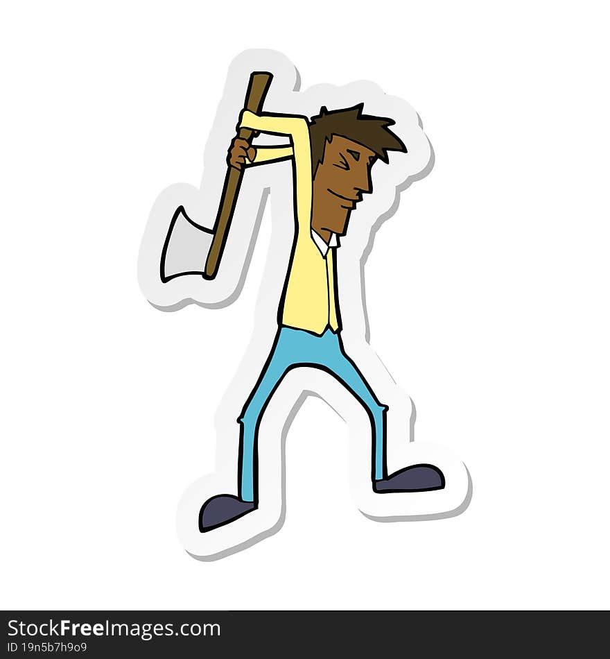 sticker of a cartoon man swinging axe