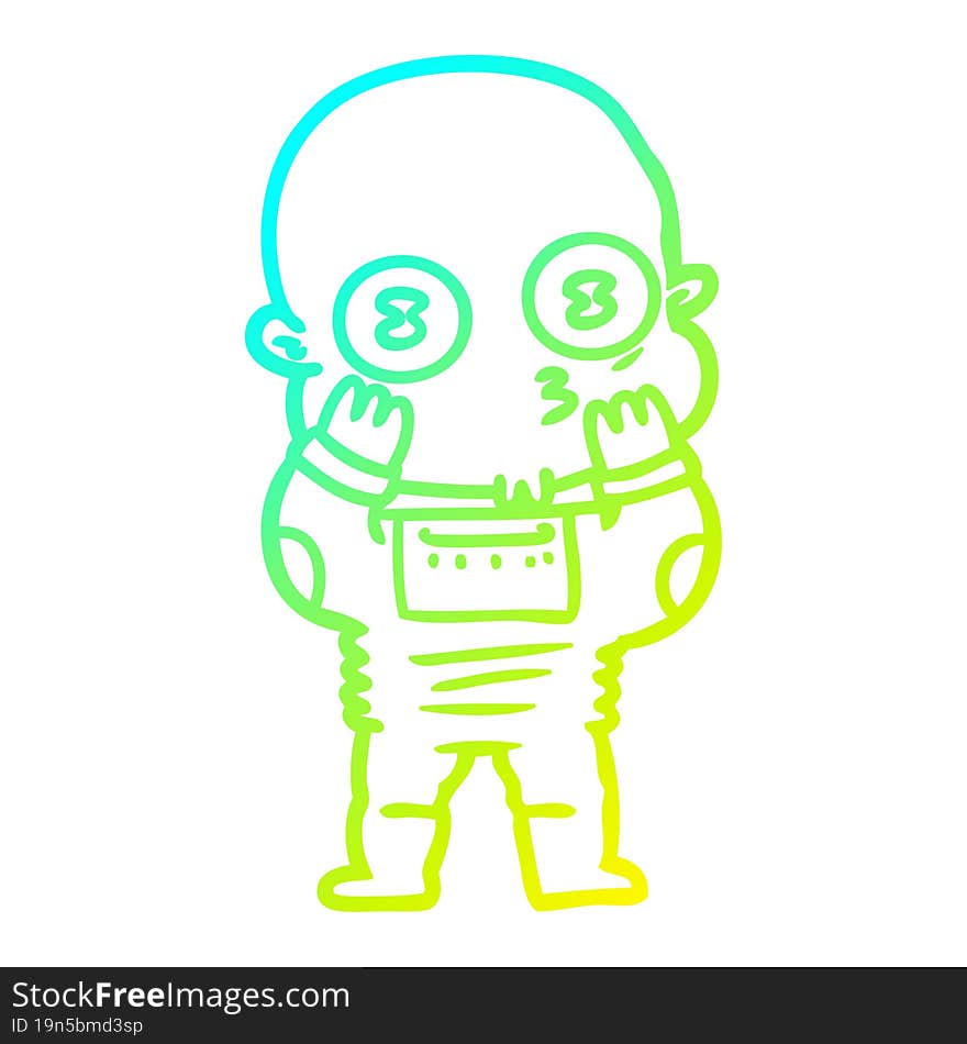 cold gradient line drawing cartoon weird bald spaceman