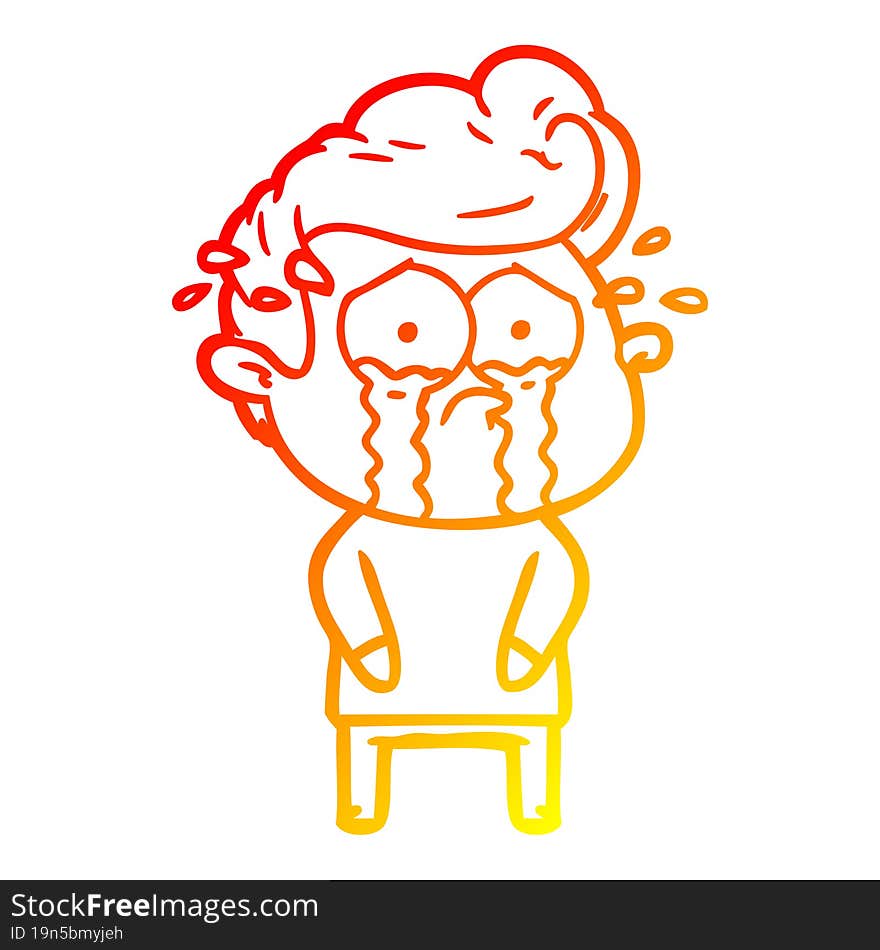 warm gradient line drawing cartoon crying man