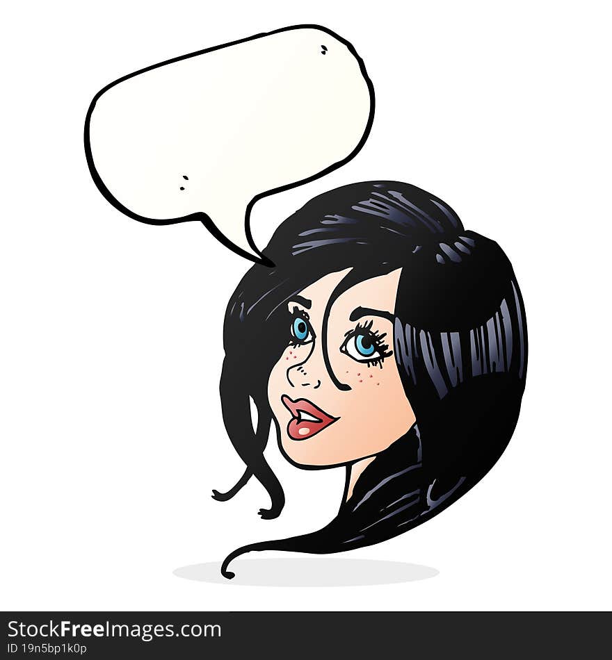 cartoon pretty female face with speech bubble