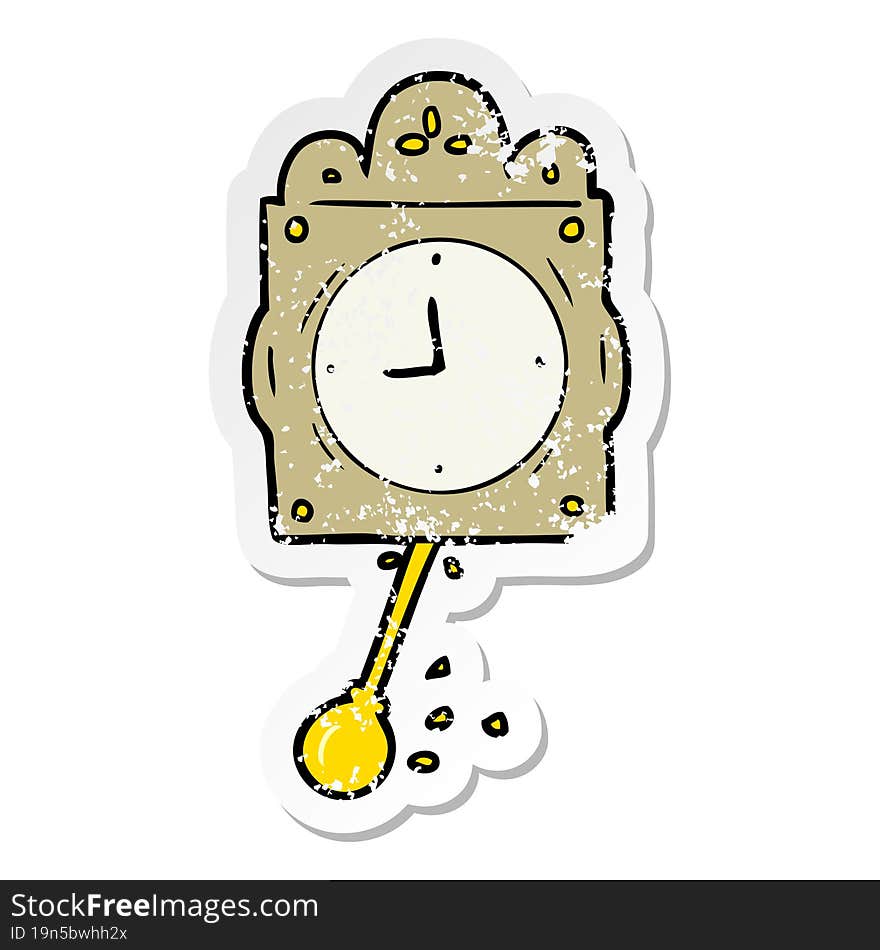 distressed sticker of a cartoon ticking clock