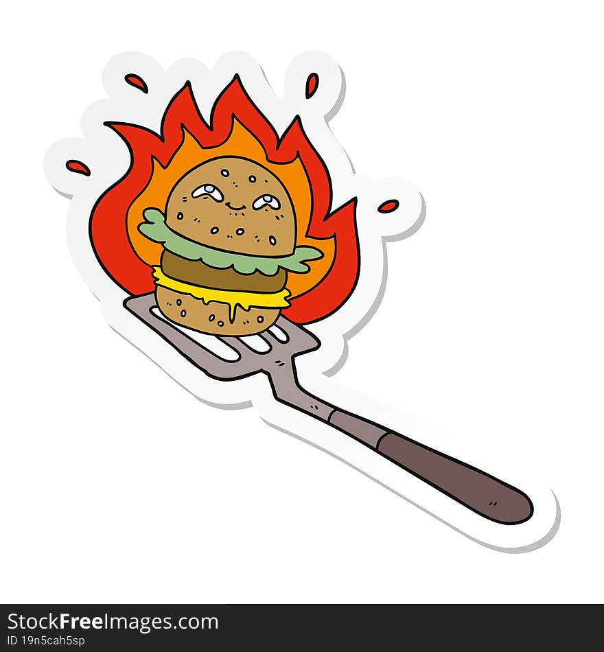 sticker of a cartoon burger cooking