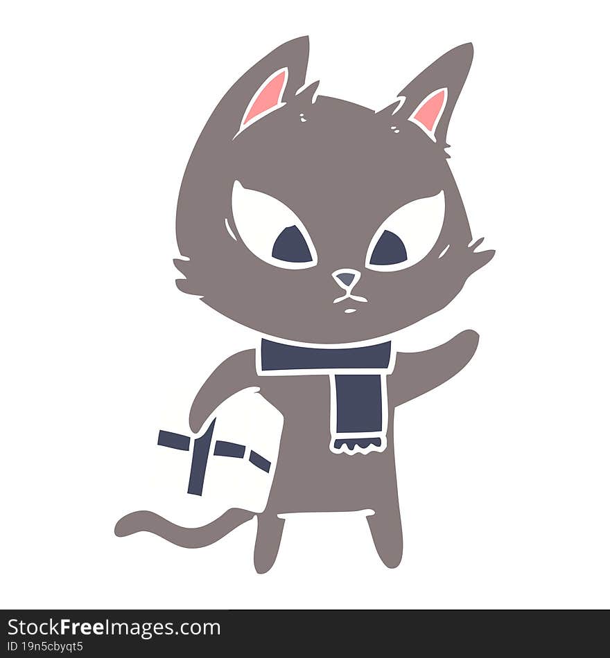 confused flat color style cartoon cat