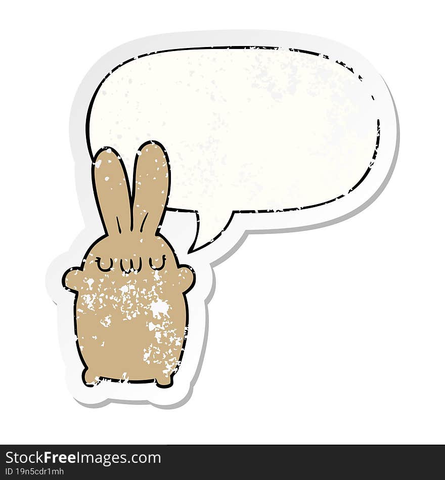 Cartoon Rabbit And Speech Bubble Distressed Sticker