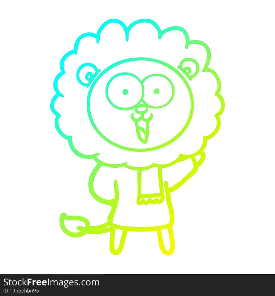 cold gradient line drawing of a happy cartoon lion