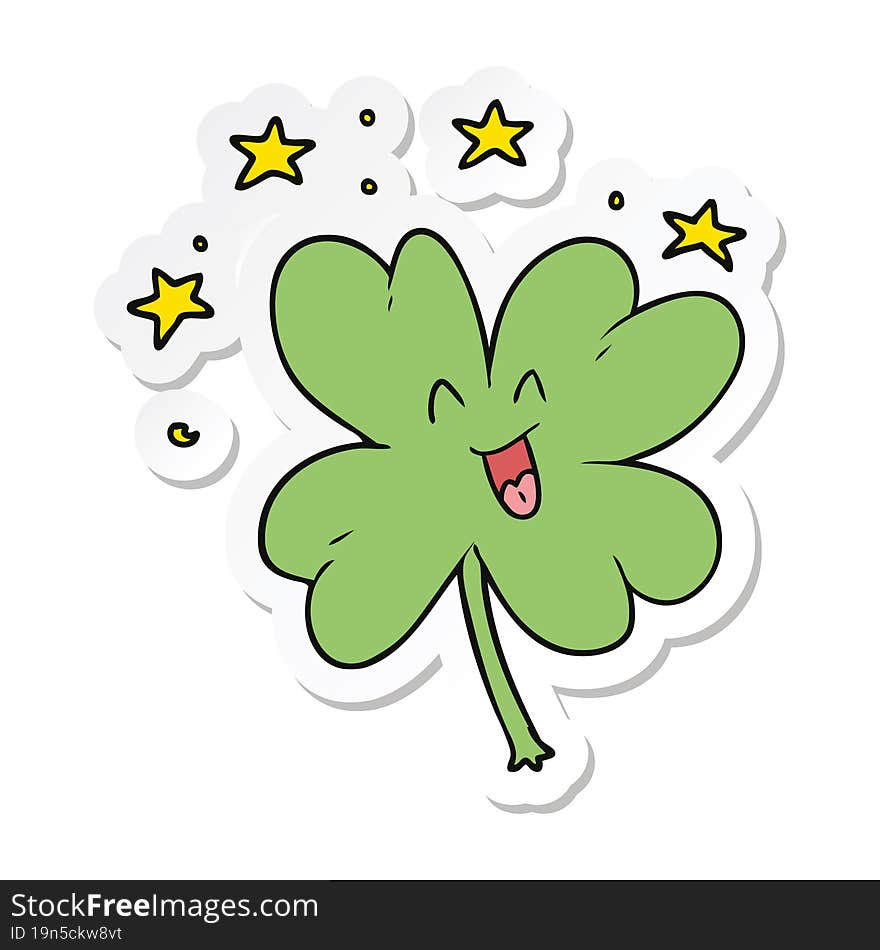 Sticker Of A Happy Cartoon Four Leaf Clover