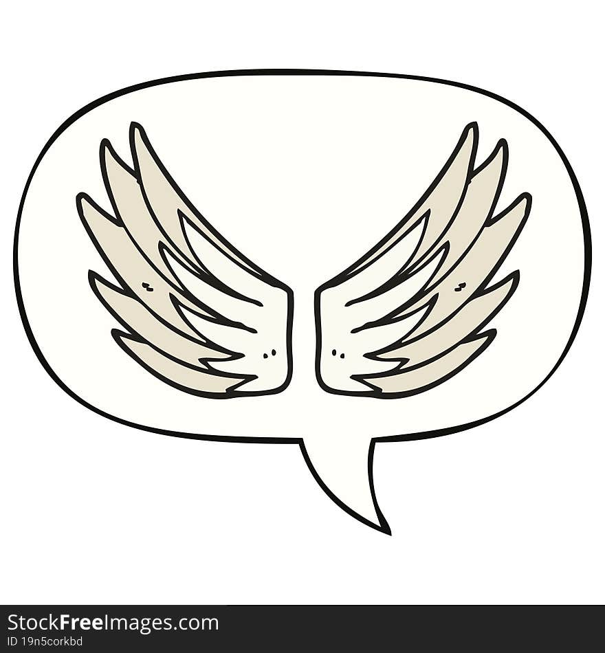 cartoon wings symbol and speech bubble