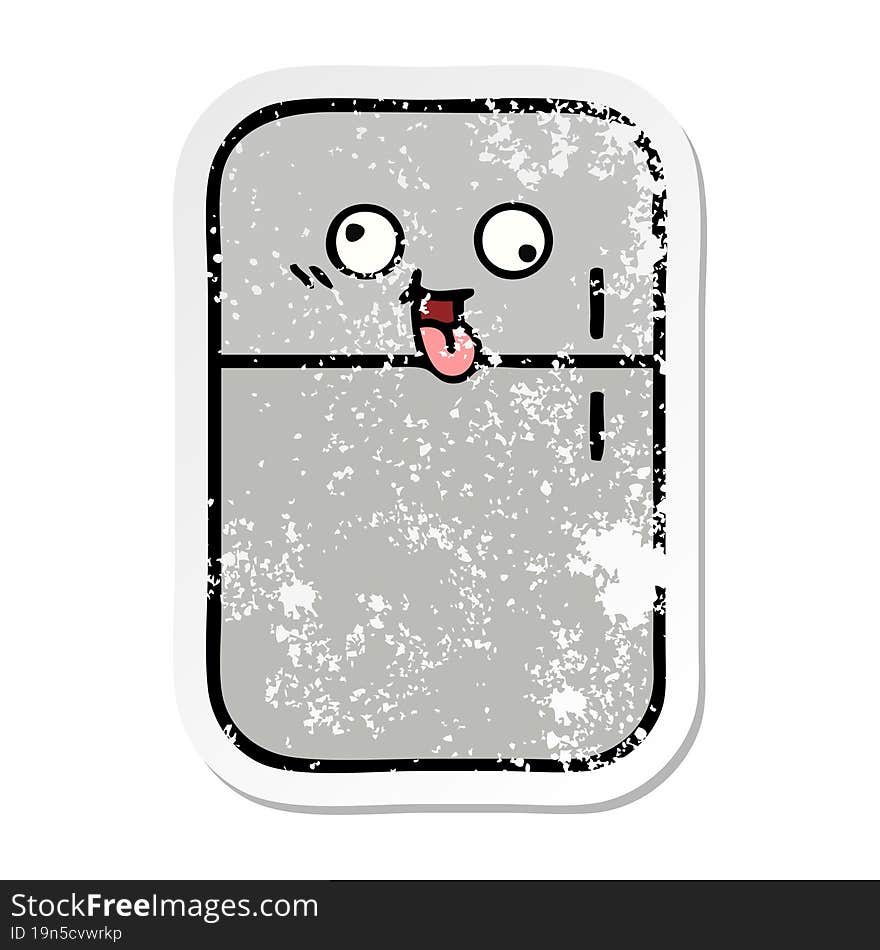 distressed sticker of a cute cartoon fridge freezer