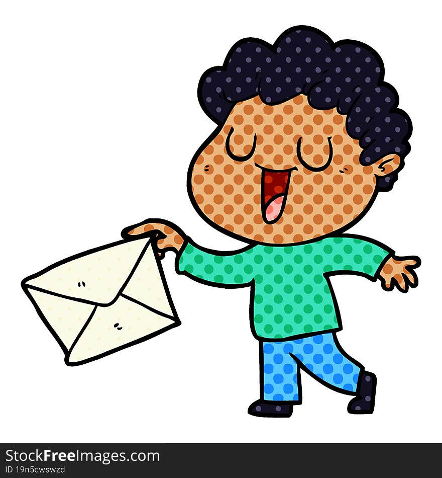 laughing cartoon man with letter. laughing cartoon man with letter