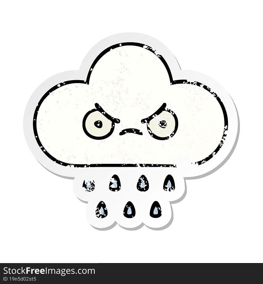 distressed sticker of a cute cartoon rain cloud