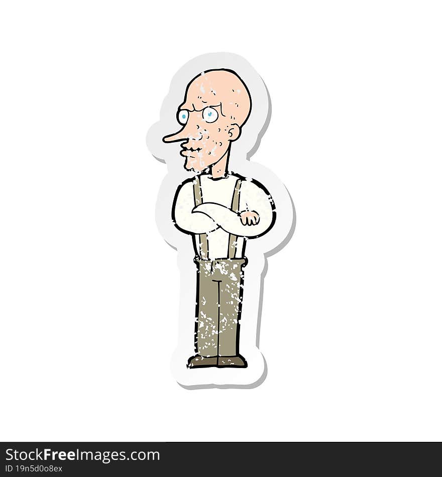 retro distressed sticker of a cartoon mean old man