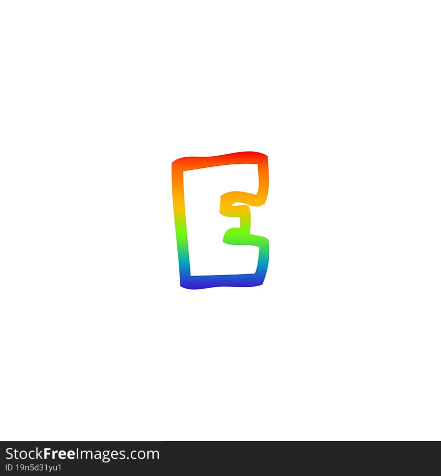 rainbow gradient line drawing of a cartoon letter e