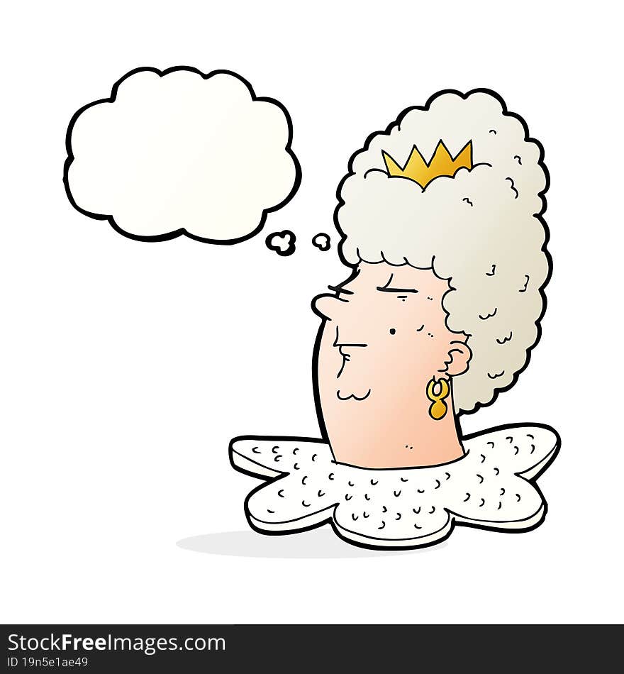 cartoon queen head with thought bubble