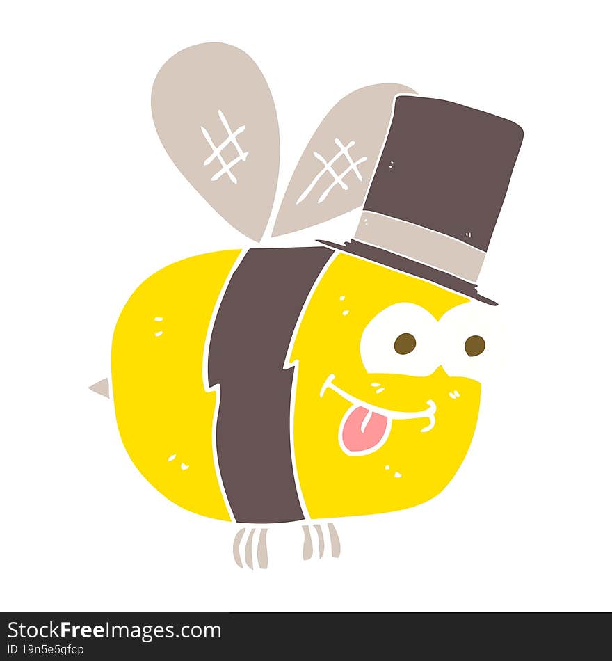 Flat Color Illustration Of A Cartoon Bee Wearing Hat