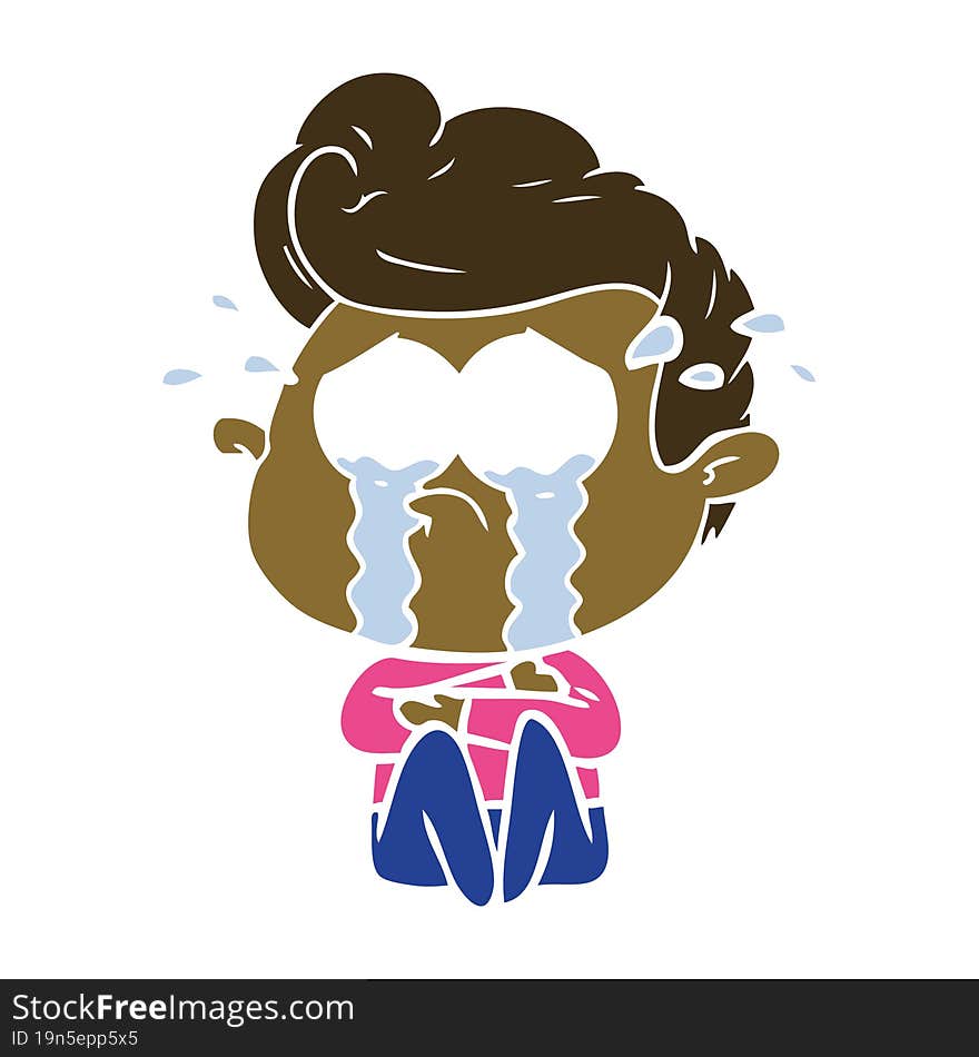 flat color style cartoon crying man