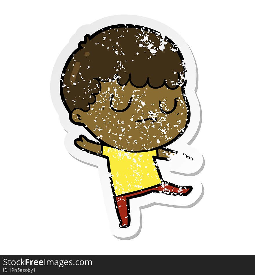 distressed sticker of a cartoon grumpy boy