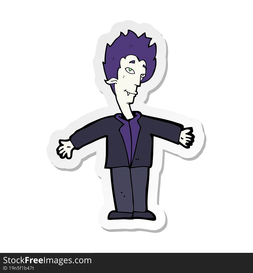 sticker of a cartoon happy vampire