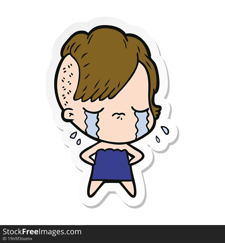 sticker of a cartoon crying girl